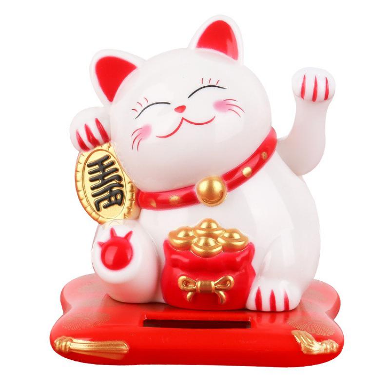 Fortune Cat Solar Waving Ornament - Creative Car and Home Decor for Wealth and Prosperity
