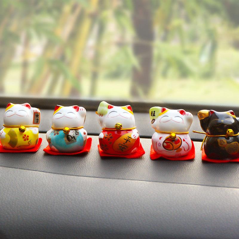 5 buc/set ornament de pisică norocoasă din ceramică japoneză pentru interiorul mașinii, decorațiuni interioare, Fortune Feng Shui, drăguț, mini figuri de desene animate, artizanat