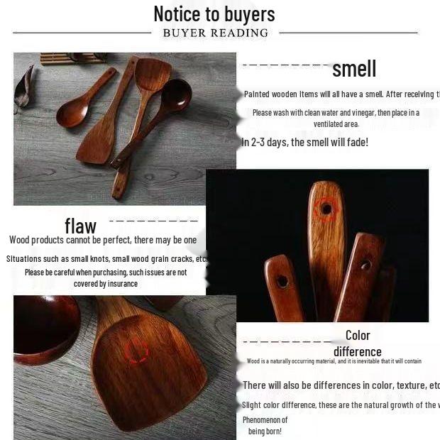 Sour Jujube Wood Long Handle Spoon & Spatula Set - Non-stick, High Heat Resistant, Perfect for Stir-fry & Soup