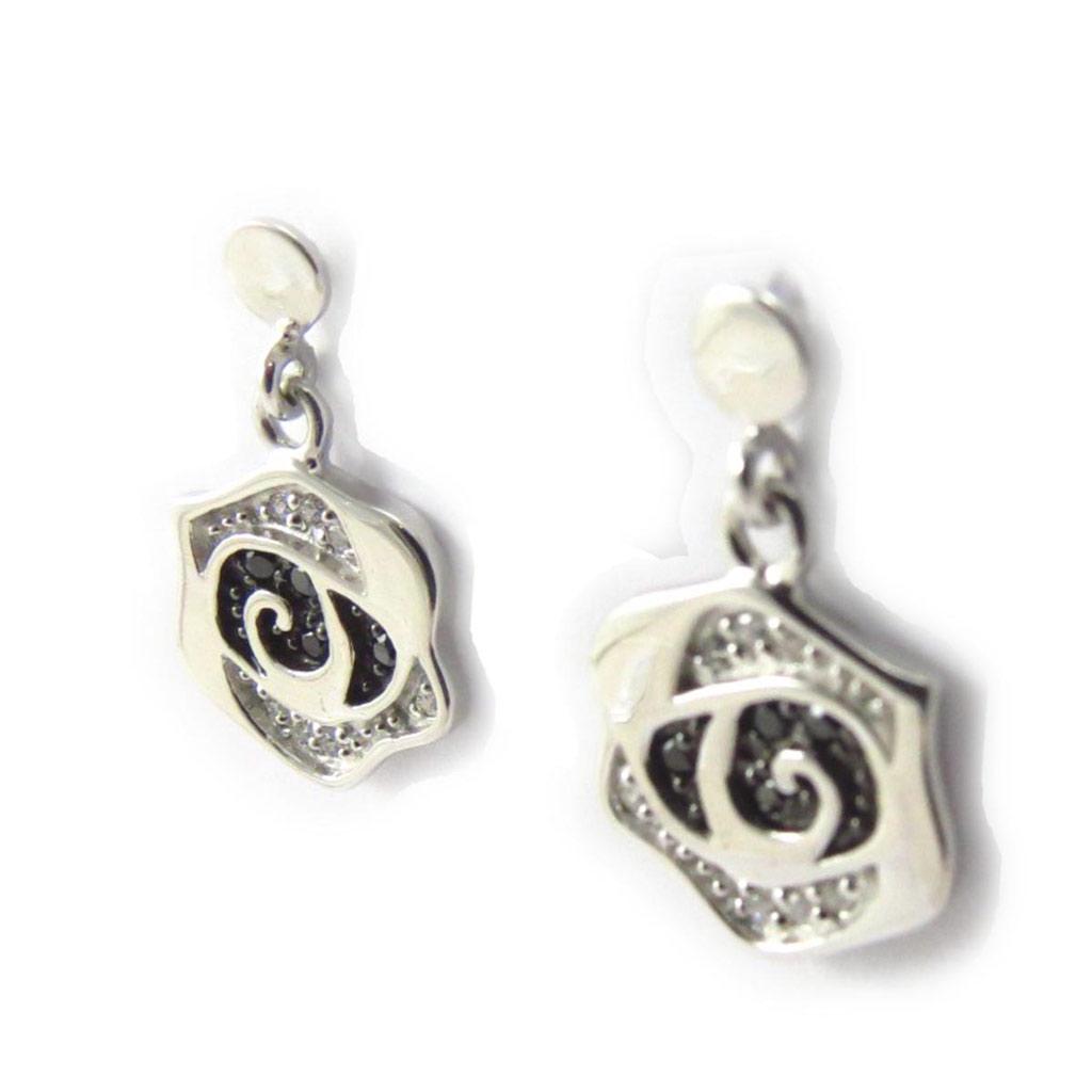 Les Trésors De Lily [J6020] - Boucles Argent 'Romy' noir blanc (rhodié) - 11x12 mm