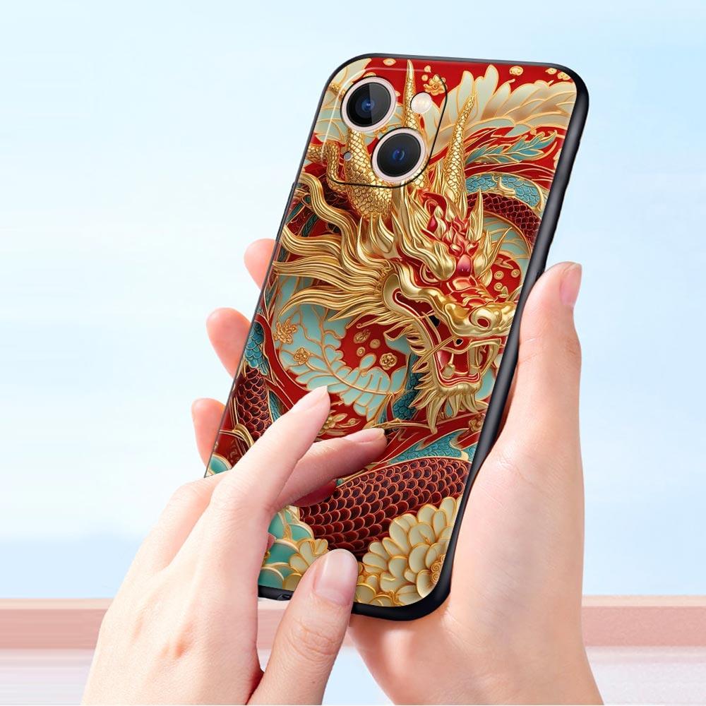 Chinoiserie Loong Flower Dragon Phone Case Cover for iPhone 17 16 15 14 13 12 11 Pro Max 17 Air Plus Shockproof Soft TPU Shell
