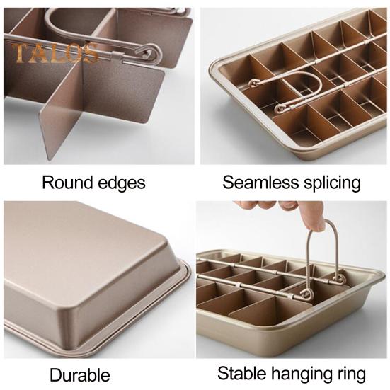 Brownie Pan with Removable Dividers Rectangle Food Grade Stainless Steel Chocolate Cake Muffin Baking Tray Sheet Cutter Bakeware