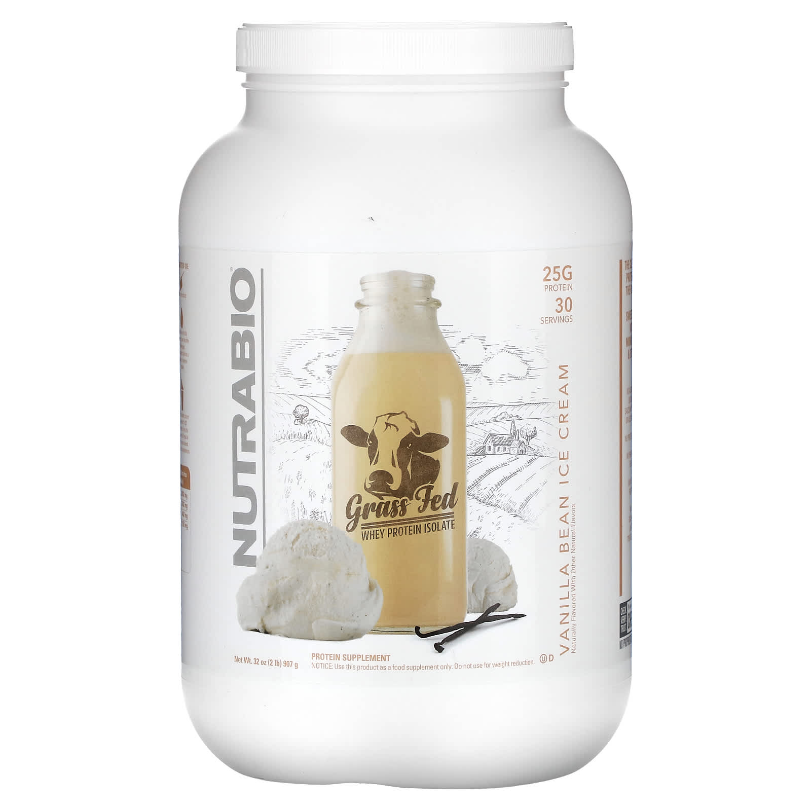 

Grass-Fed Whey Protein Isolate, Vanilla Bean Ice Cream, 907G (2Lb)