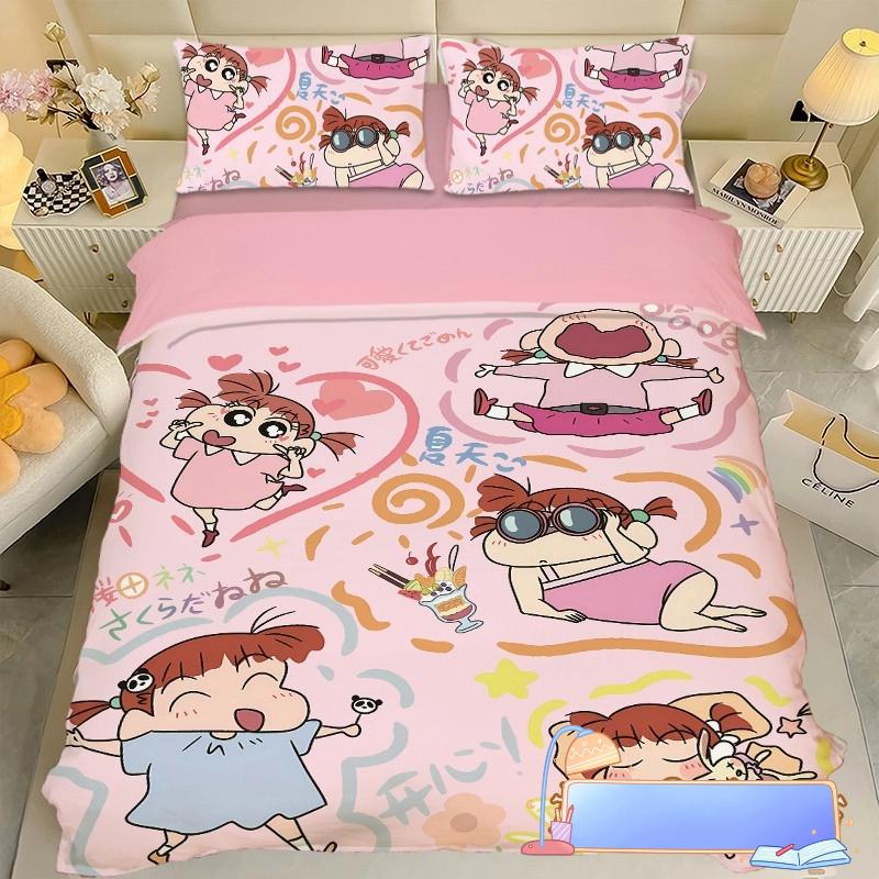 Boy Girl Crayon Shin-chan Bedding Set Pillowcase 2/3/pcs Shin-chan Duvet Cover Adult Children Gift Single Double Large Size
