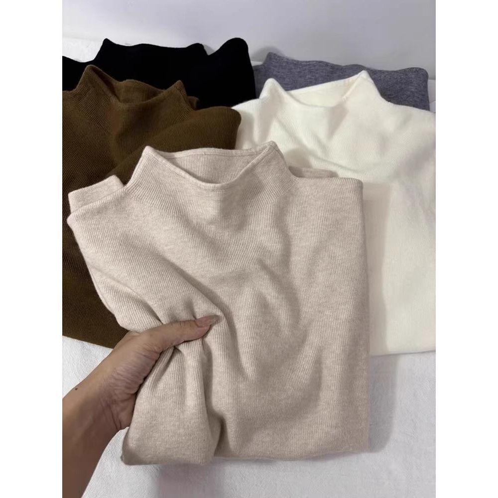 Autumn/Winter Korean Style Half-High Neck Knit Sweater - Long Sleeve Solid Color Commuting Top