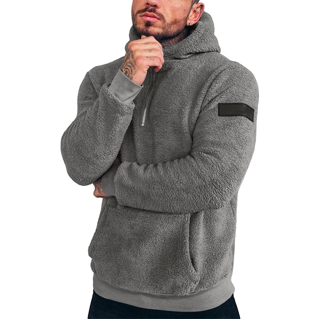 Men's Color Plush Half-Zip Sweatshirt Hoodie Men's Sports Large Size Casual Sweatshirt