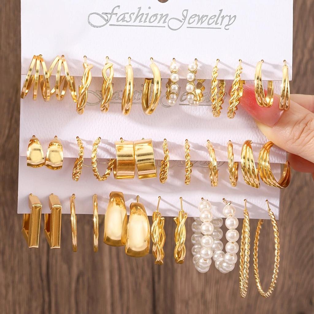European & American C-Shaped Metal Texture Ear Cuff: Women's Retro Twist Earring Set (6-Piece).