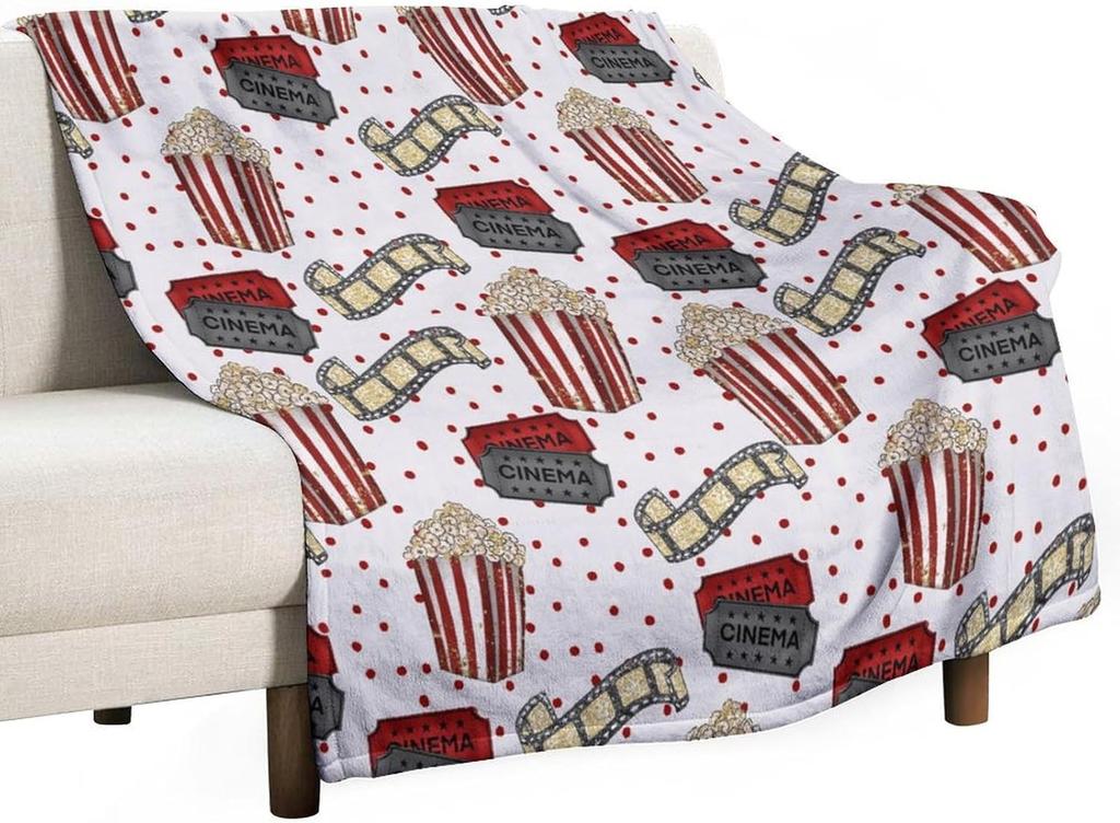 Popcorn Cartoon Throw Blanket Modern Art Print Black Cozy Lightweight for Bedroom Living Room Dorm Chair Sofa Travel xin