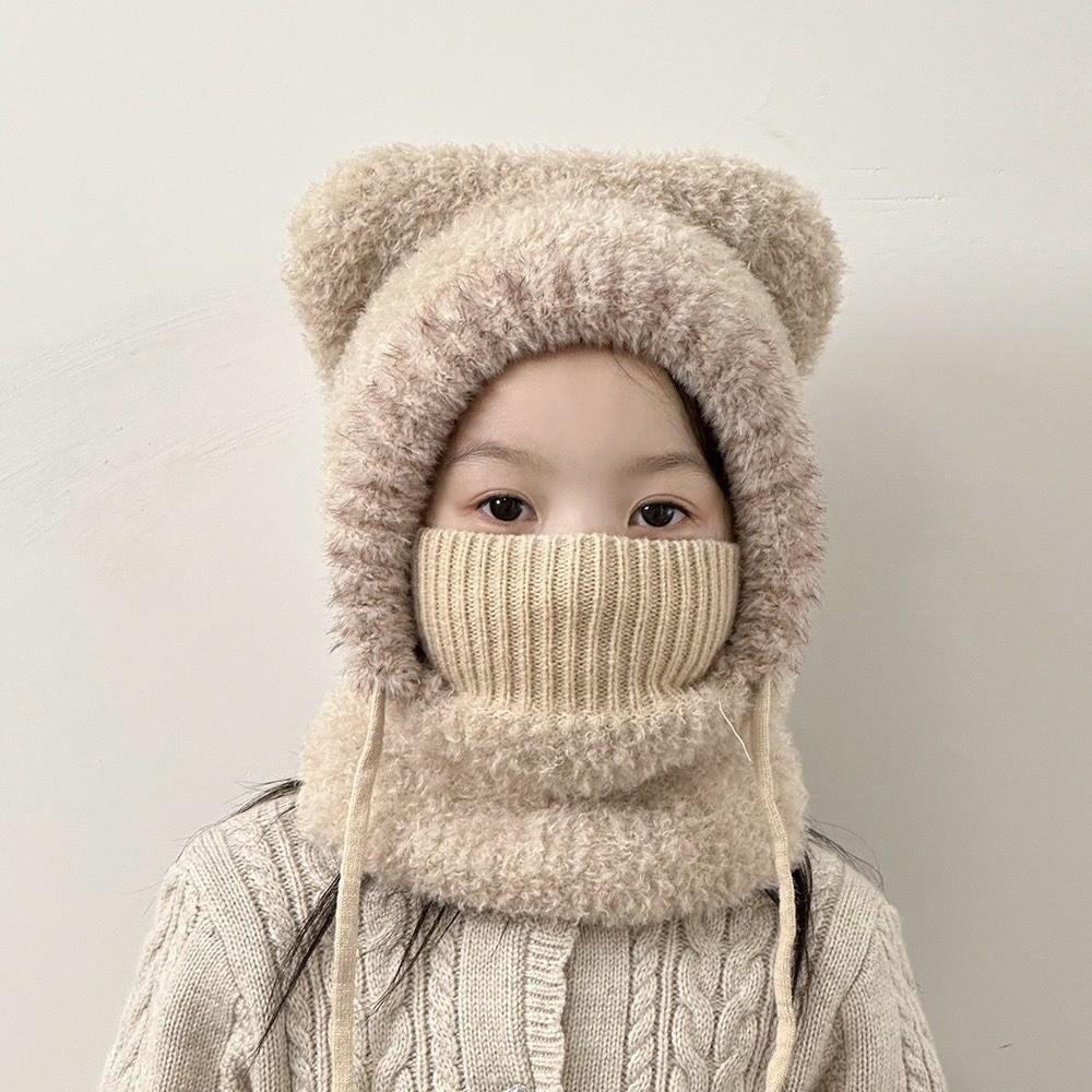 Thickened Hooded Scarf Hat Fluffy Neck Warmer Hat Kids Winter Beanie Travel