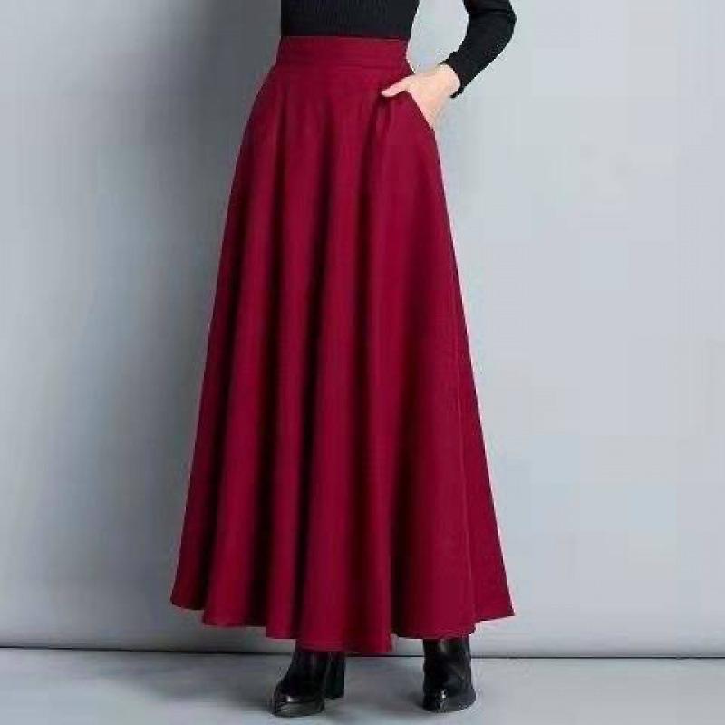 Woolen Skirt Large Swing A-line Skirt High Waist Mid-length Large Size Women's Long Skirt Large Swing Skirt Elastic Skirts