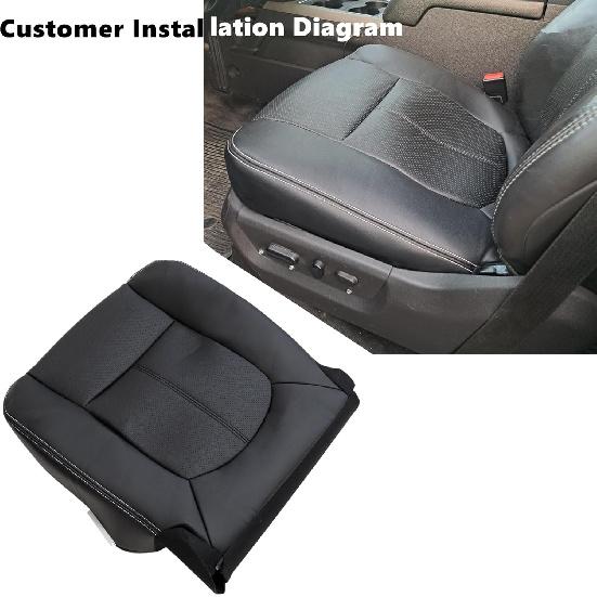 Driver Side Bottom and Top Lean Back Seat Covers Replacement Leather Black Compatible with Ford F250 F350 F450 F550 Lariat 2011 2012 2013 2014 2015