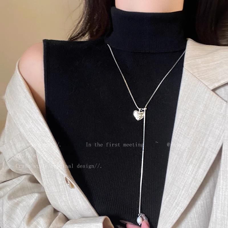 Elegant Double-Layer Long Sweater Necklace for Women