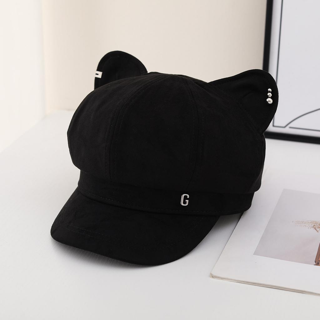 Cute and sweet cat ear hat ins wind versatile newsboy hat versatile octagonal hat British face little cap