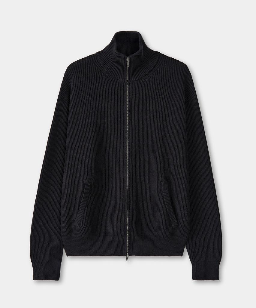 Excontainer Minimal High-Neck Knit Zip-Up (Black)