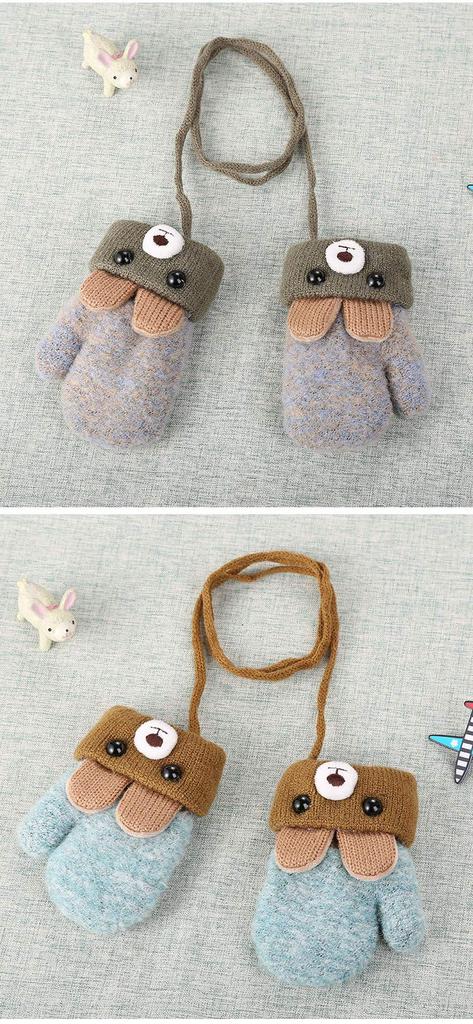 Knit Thick Bear Warm with Perfect for Outdoor Snow and Cute for Toddlers Ages Unisex [eipatu] Kids' Mittens, Design, Fleece-Lined Drawstring,