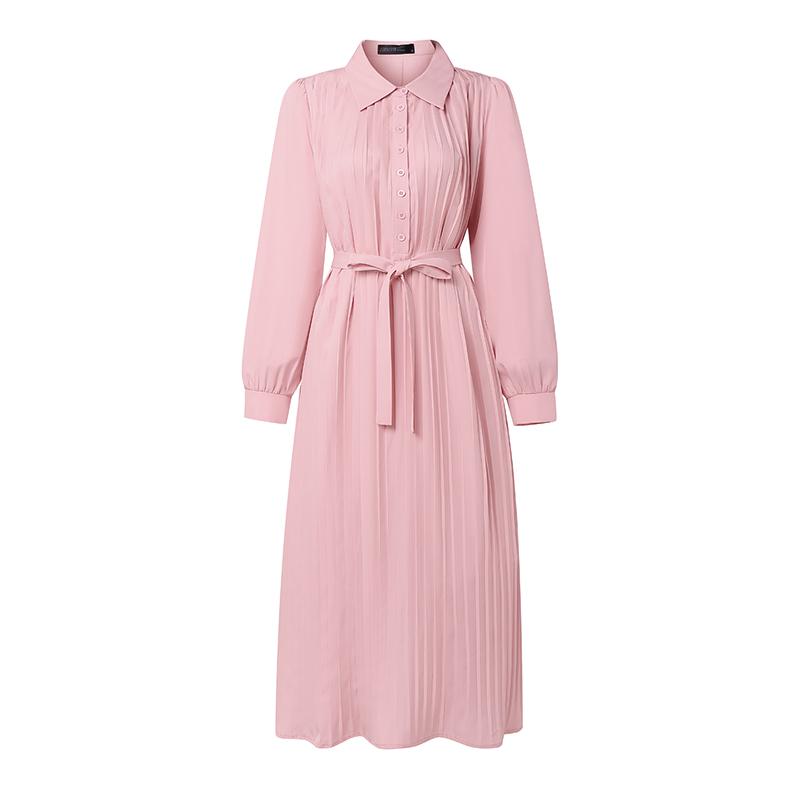 

ZANZEA Women Casual Turn Down Collar Solid Color Long Sleeve Loose Dress 2XL рожевий