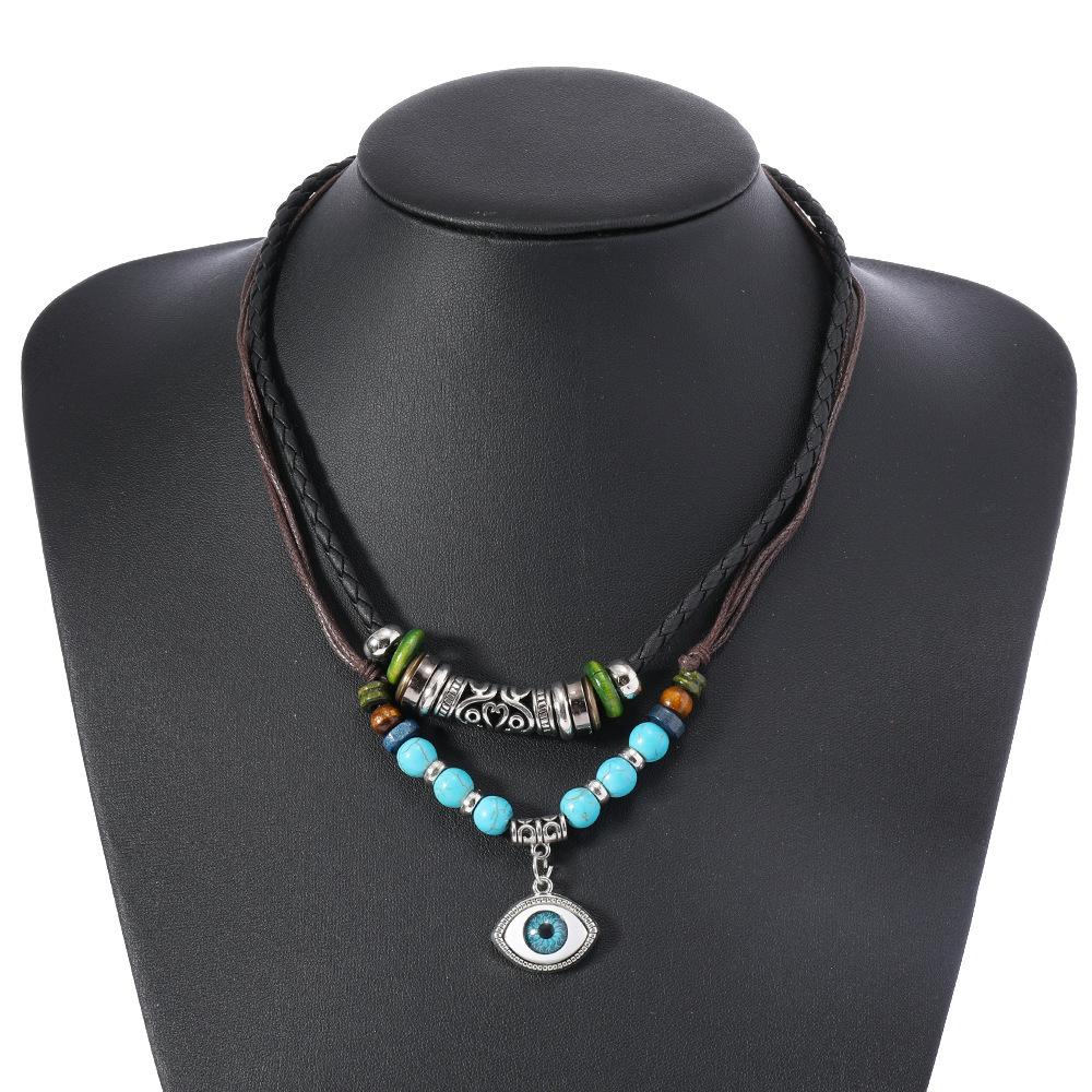 Butterfly-shaped Wooden Beaded Double-layer Necklace, Women's Retro-style Woven Rope Collarbone Chain