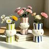 Ceramic Vase Hand Painted Striped Polka Dot Flower Vase Gourd Shape Vase for Fresh And Dried Flowers Home