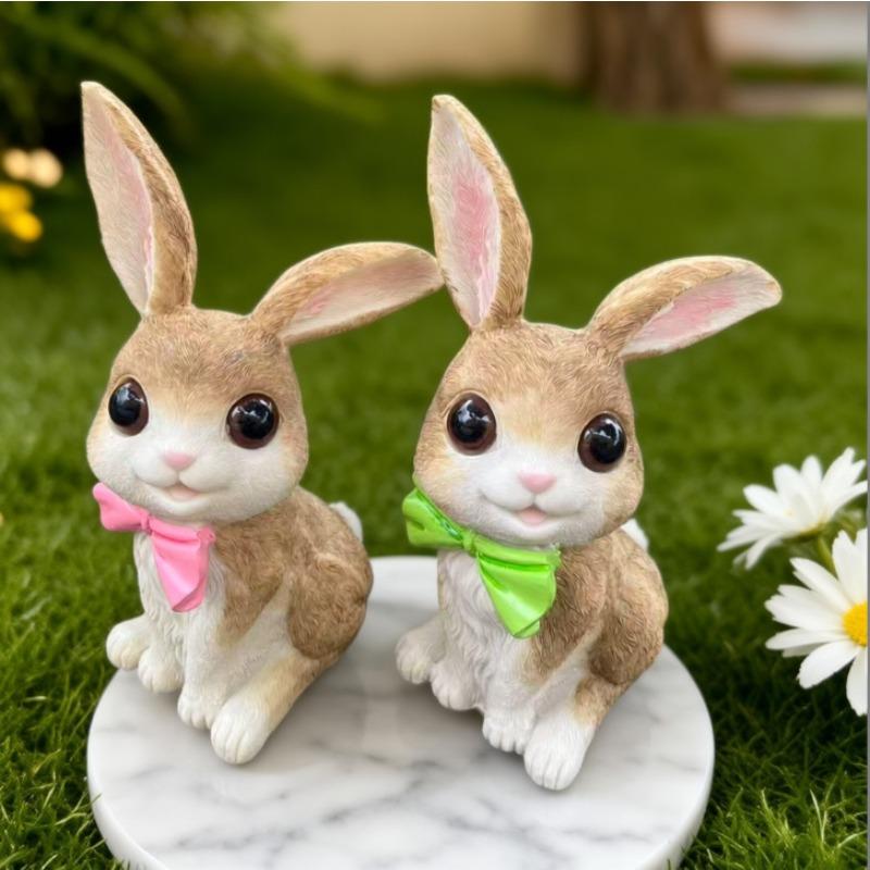 Newly Designed Realistic Resin Rabbit Figurine - Cute Cartoon-style Garden Home Decoration Item with Plush Texture - Animal Display Piece