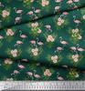 Soimoi Japan Crepe Satin Fabric Tropical Leaves,Floral & Flamingo Bird Print Fabric by the metre 42 Inch