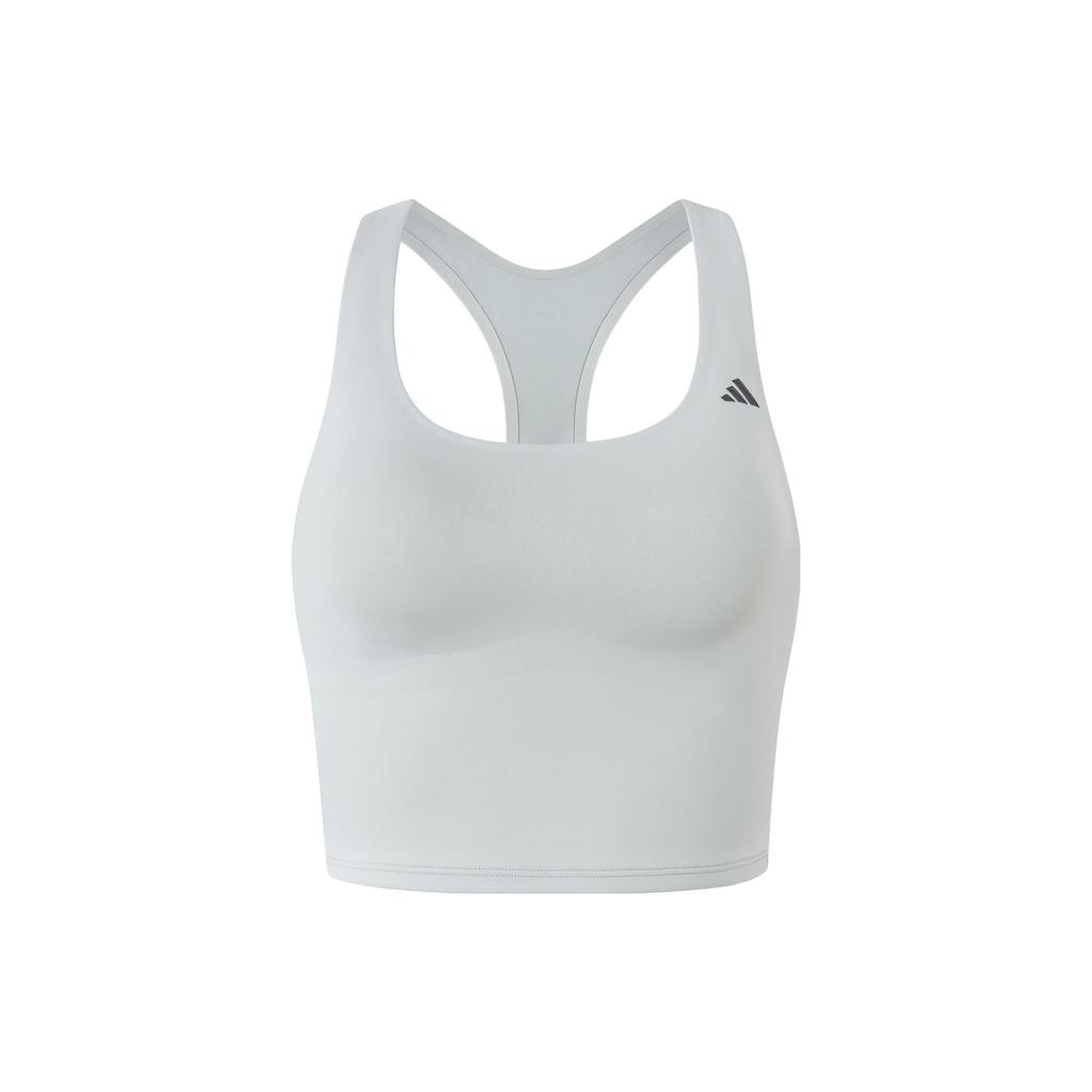 adidas Comfortable Studio Tank Solid Color Logo Low Intensity Fitness Quick Dry Two In One Sports Bra Women Sports Bra Silver-Gray IY5935