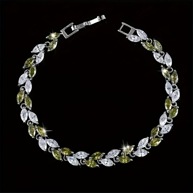 

Multicolor Cubic Zirconia Leaf Ear of Wheat Pendant Bracelet, Silver Plated Crystal Women Jewelry, Birthday Gift for Her