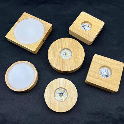 1Pc Glass Art Ornaments Battery Operated Square/Round Wooden Led Light Dispaly Base Stand Holder Able Night Lamp Base