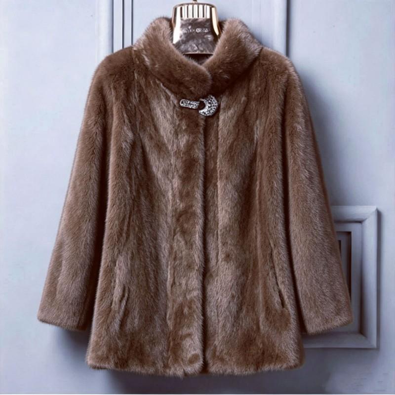 Womens Mid-Length Faux Fur Coat Fox Collar Slim Fit Padded Winter Jacket