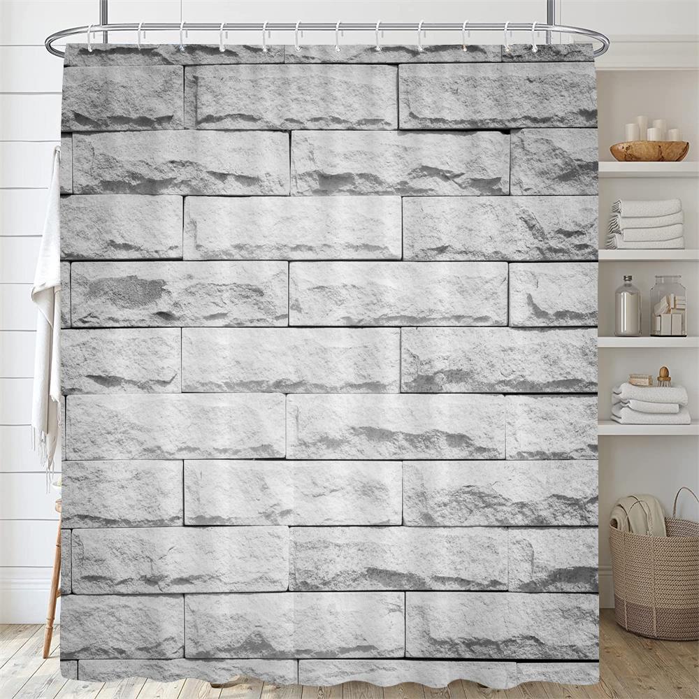 Rural Brick Wall Printed Shower Curtain Mildew Washable Curtain with Hooks Bathroom Decorative Curtain Rocks 3D Shower Curtains