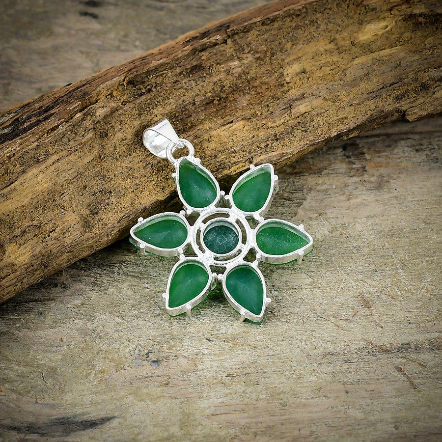 Green Jade Gemstone Handmade 925 Sterling Silver Jewelry Pendant 1.77" M-77