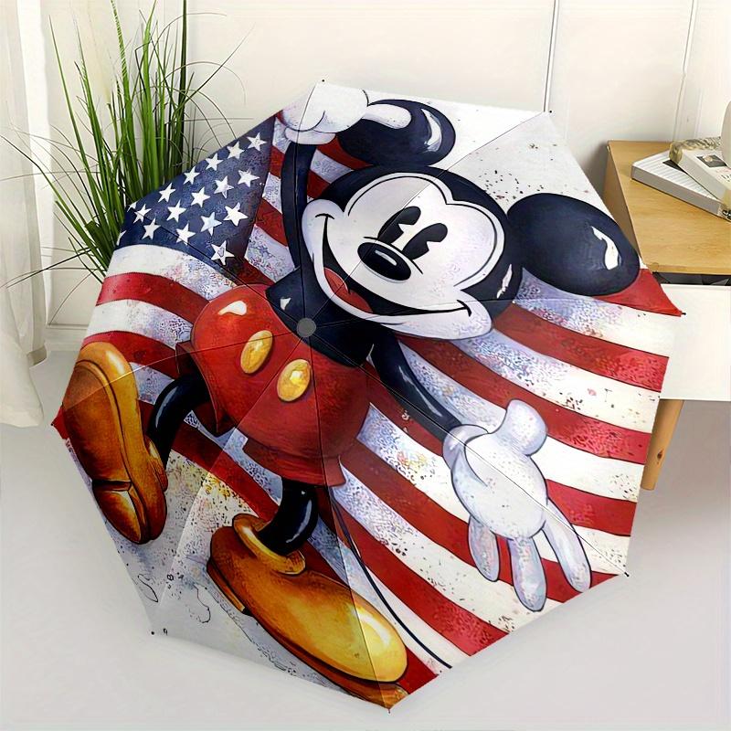 

Mickey Mouse,American Flag Automatic folding umbrella, 8 ribs portable foldable design, best choice for business and going out, birthday, Ha