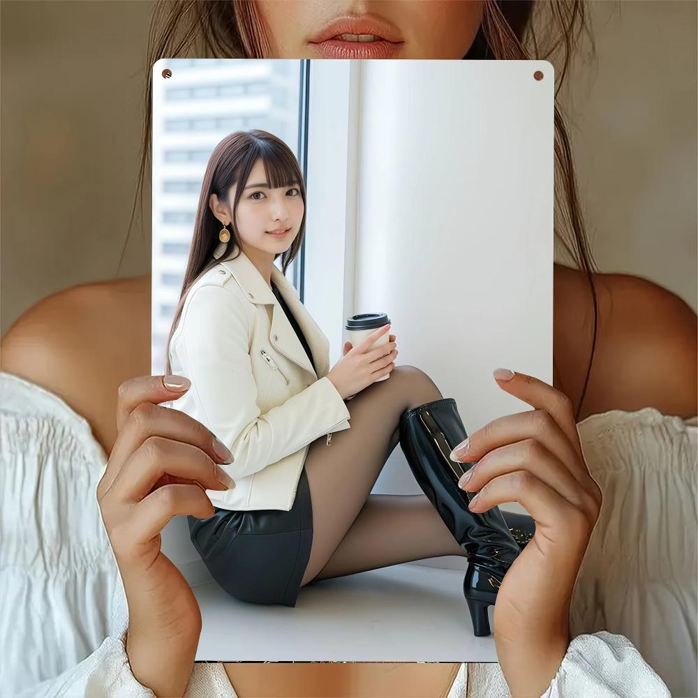 Vintage Metal Wall Art 2D Urban Woman Iron Sign Weatherproof Home Office Decor