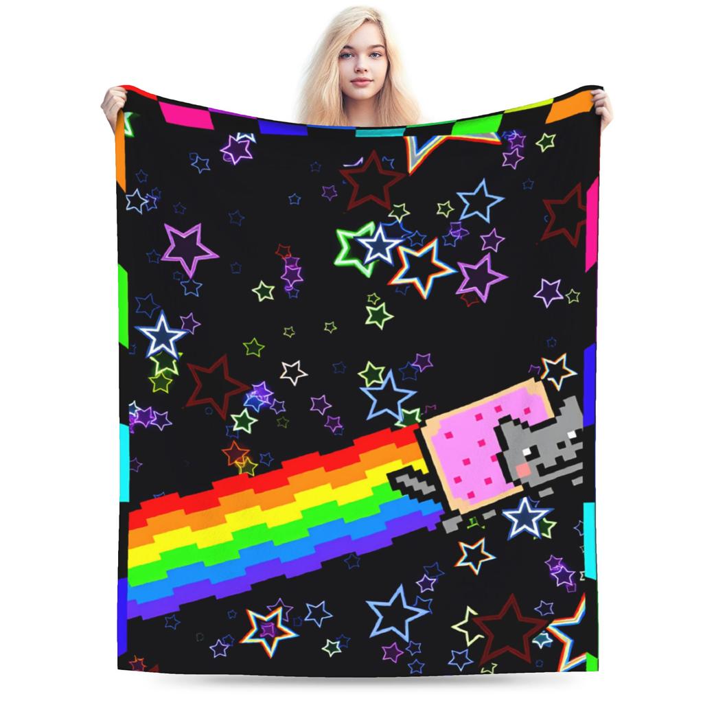 Soft Blanket Girls Boys Decorative Cat Rainbow Pixel Space Nyans Bedding Throws Bedspread For Home Decor Novelty Sofa Bed Cover
