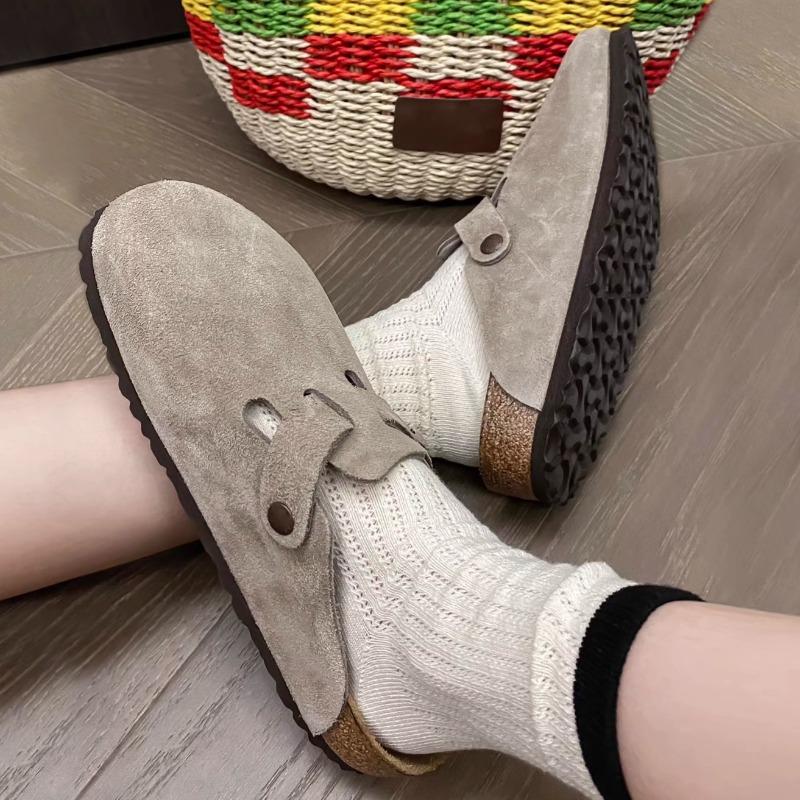 Sheepskin version~ cork thick-soled leather half-slippers for women to wear outside in summer, baotou muffin, cool slippers, half-tray shoes