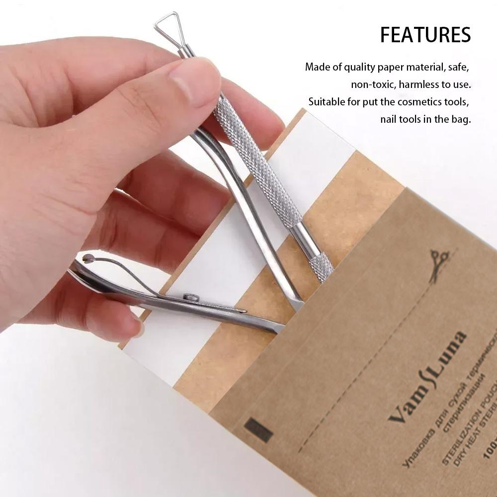 50Pcs Disposable Self Sealing Cleaning Pouch Dry Heat Autoclave Disinfection Kraft Paper Bags 100mm x 200mm