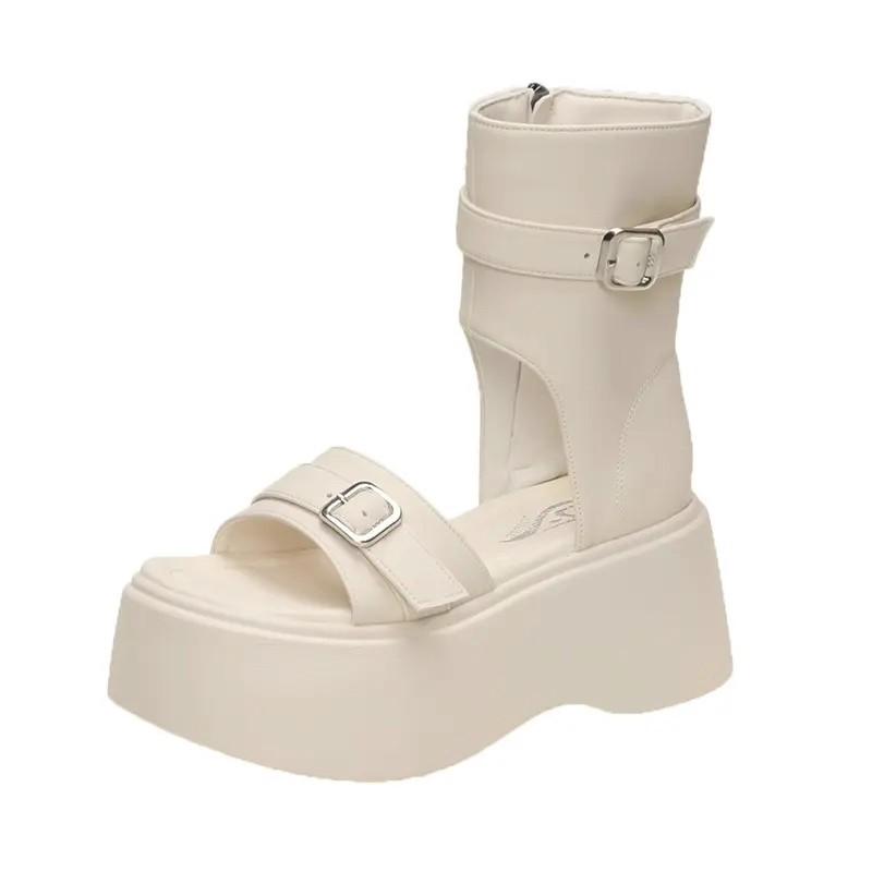 Thick-soled High-top Sandals Women's Spring New Open-toe Heightening Locomotive Boots Small Muffin Cold Boots
