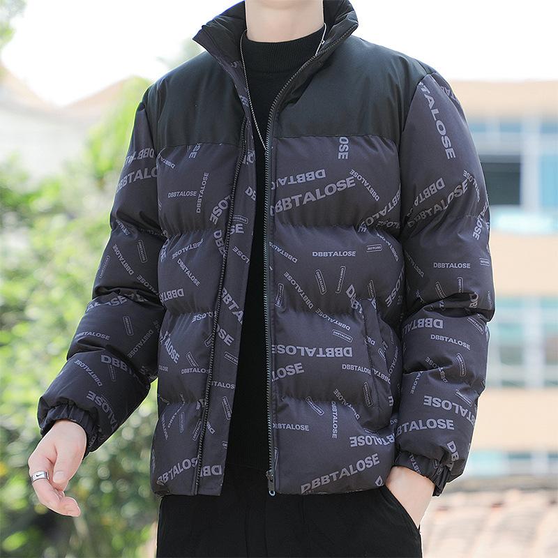 

Пуховое хлопковое пальто, мужское новое зимнее модное брендовое хлопковое пальто с буквенным принтом и воротником-стойкой, утолщенное пальто с хлебом XXL