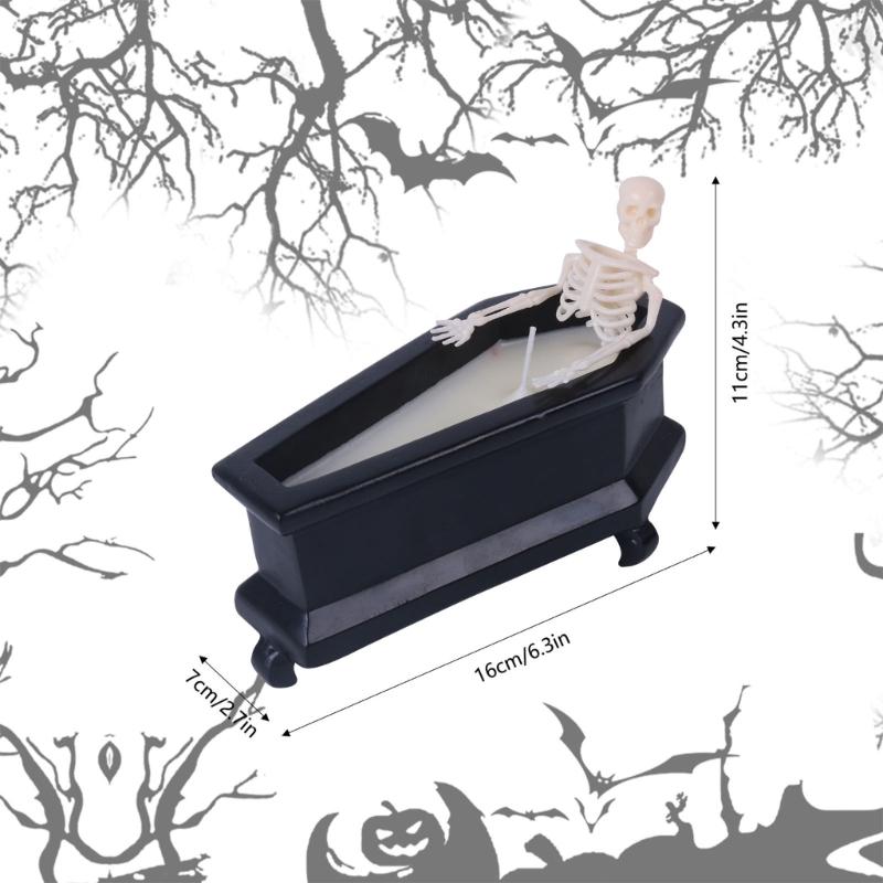 Resins Skeleton Decoration Coffin Shape Candle Horror Skull Sculpture For Holiday Displays Halloween Party Supplies