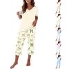 Damen Freizeit-Loungewear-Set mit bedrucktem kurzärmeligem Rundhals-T-Shirt und lockerer Hose