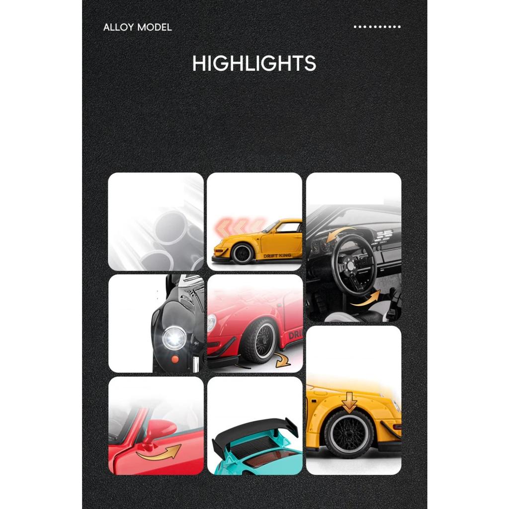 1/22 Porsche 993 RWB 911 Supercar Alloy Model Car Toy Diecasts Metal Casting Sound and Light Car Toys for Children Vehicle