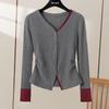 Women's V-neck Color Block Knit Cardigan