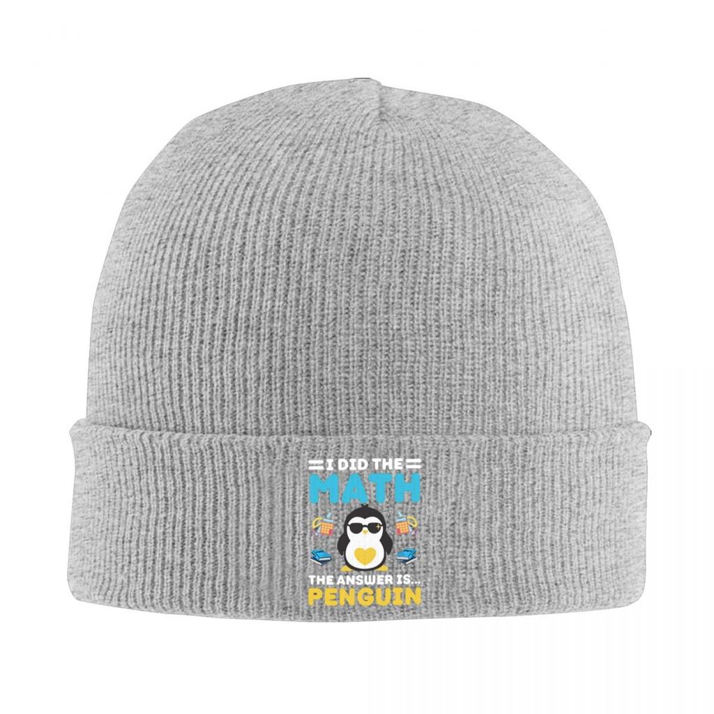 I Did The Math The Answer Is Penguin Funny Mathematician Knitted Cap Bonnet Hat Autumn Winter Beanies Hats for Men Women Adult