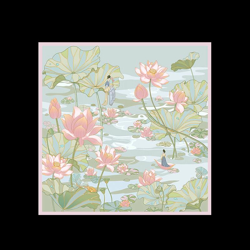 Lotus Pond 100% Mulberry Silk Scarf
