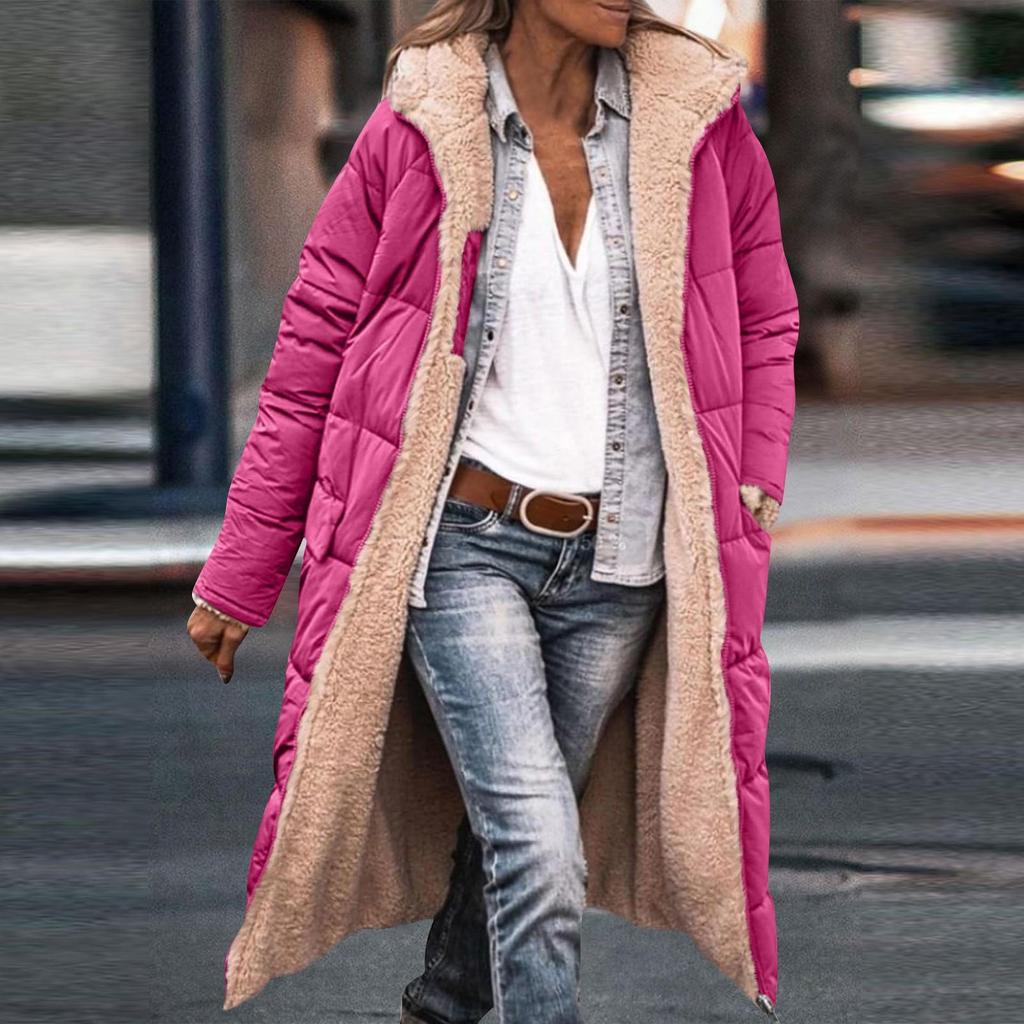Chaqueta con capucha de manga larga reversible y diseño de patchwork elegante para mujer