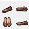 Johnature Echtes Leder Bequeme Schuhe mit niedrigem Absatz Retro Vielseitige Pumps Runde Spitze Damenschuhe