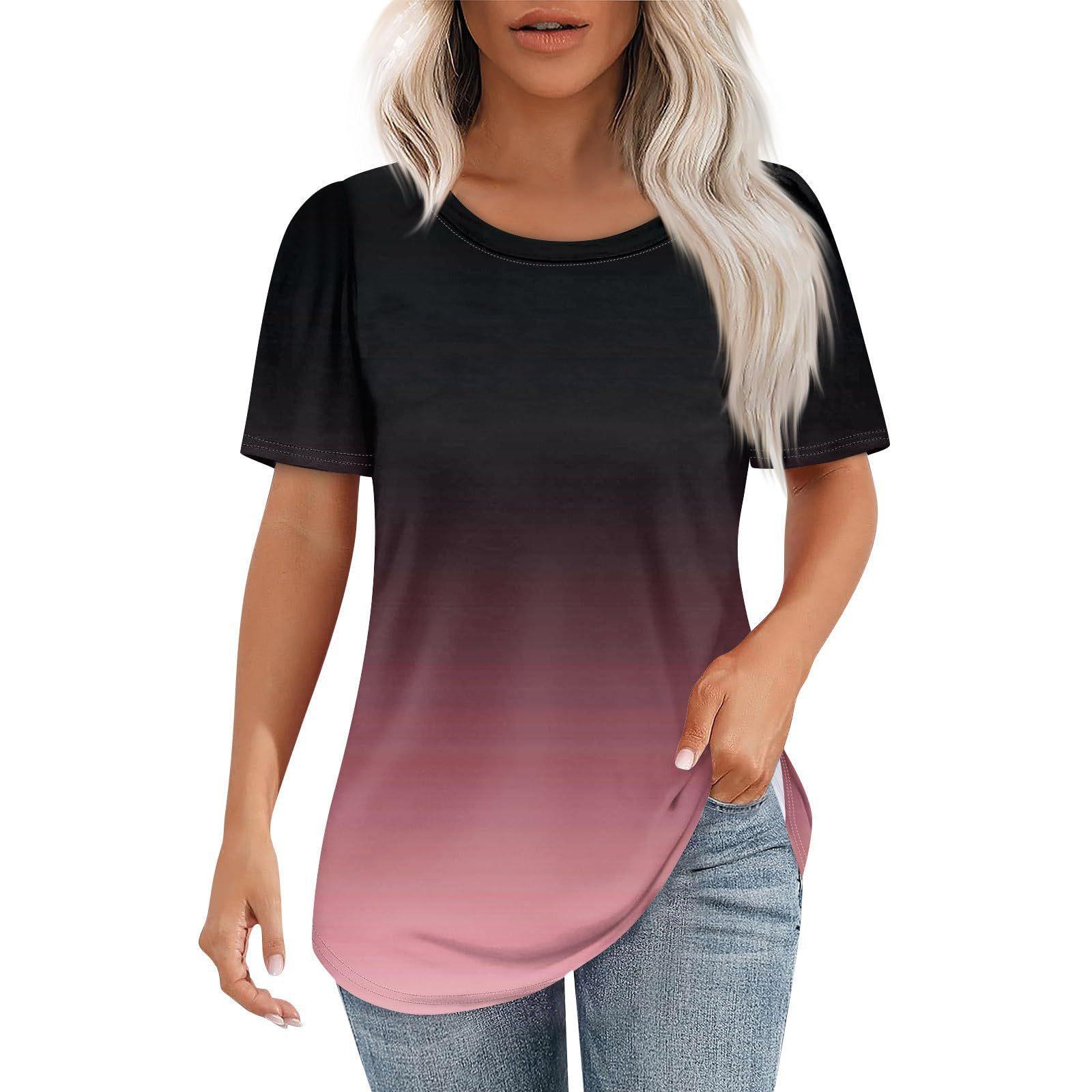 

Повседневные и Универсальные Высококачественные Женские Футболки с Коротким Рукавом и Круглым Вырезом с Цветным Градиентом 2XL