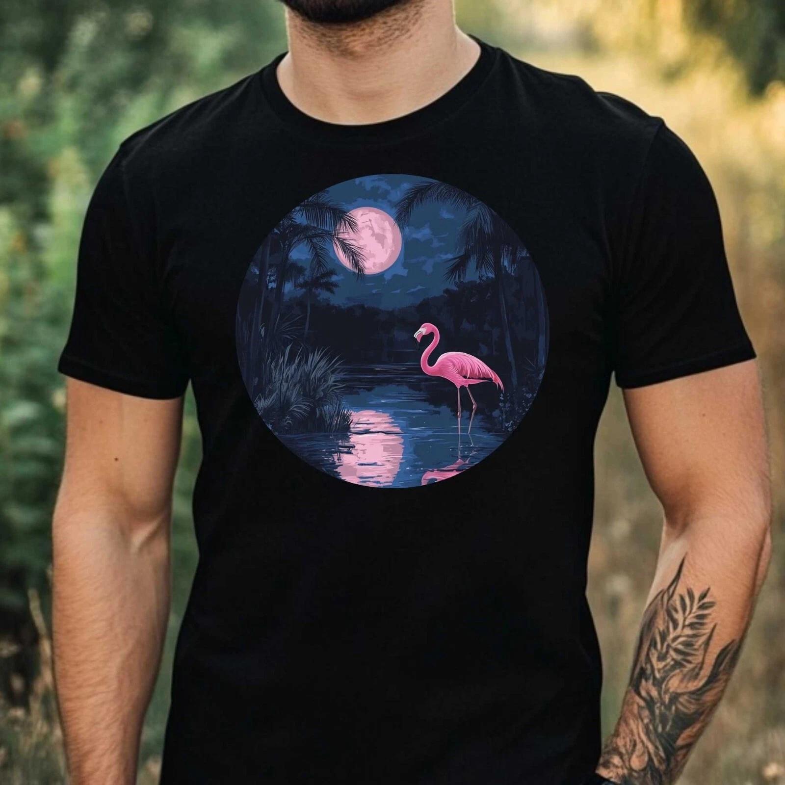 T-Shirt Herren Flamingo im Mondlicht Motiv Baumwolle Größe XS bis 5XL L