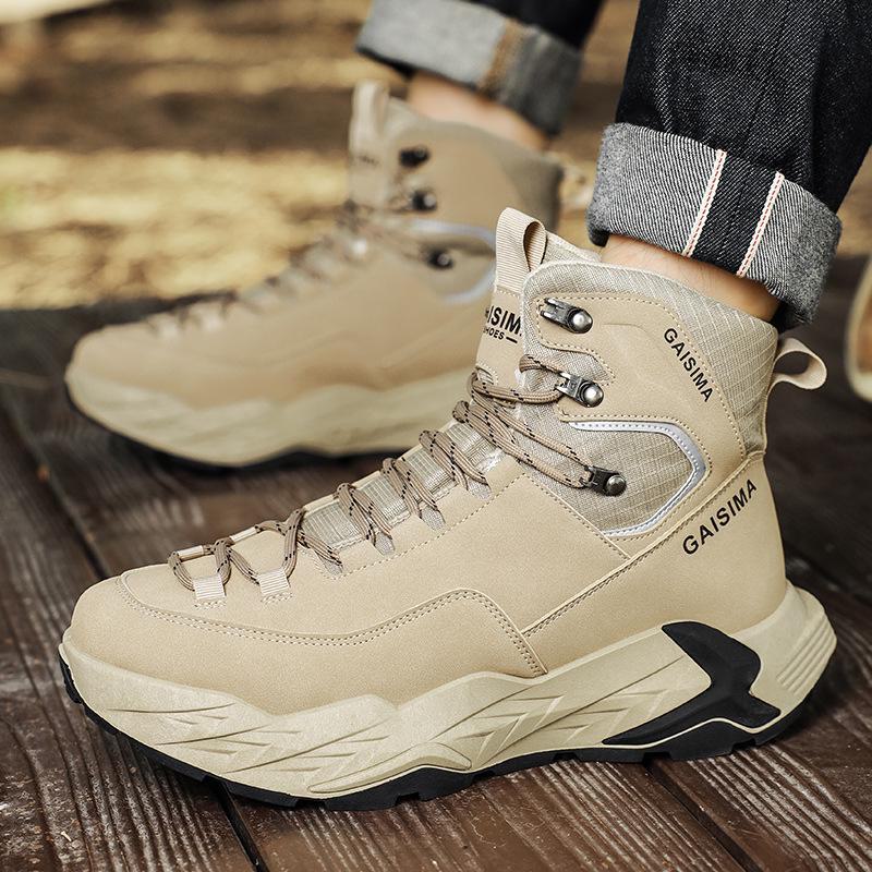 Men's Retro High-Top Hiking Boots: Autumn/Winter Casual Sports Martin Boots for Outdoor and Work.