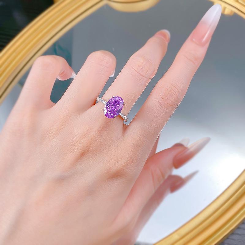 Mijing Jewelry S925 Silver Purple Diamond Oval Radiant Ring for Women