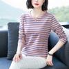 Plus Size Loose-Fit Cotton Striped Long-Sleeve T-Shirt for Middle-Aged & Elderly Women